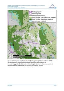 Kart som viser en GIS-analyse av vegetasjonens skredforebyggende effekt, med kartleggingsområder, påvirkningsområder, skogdekkningsgrad og løseområder for snøskred.