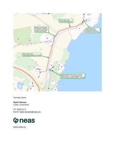 Kart som viser et område med infrastruktur (f.eks. veier, kabler) og tekstmerknader om fiberopptak.