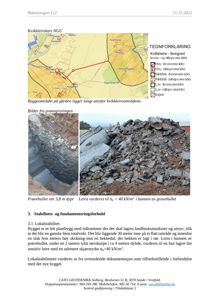 Fotografier av et prøvehull og en gravemaskin som viser jordmasser og steiner.