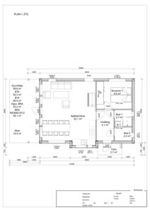 Etasjeplan (1. ETG) med romfordeling, mål og arealoppsett.
