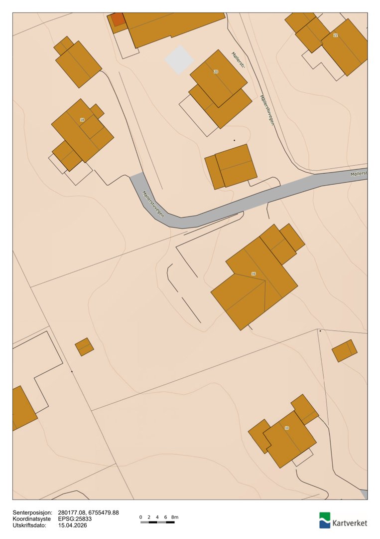 Situasjonsplan som viser tomtens beliggenhet i forhold til nabolag, vegnett og terrengforhold.