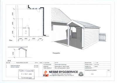 Bildet viser en tegning med en plan (romfordeling), et perspektiv og et snitt av en bygning.