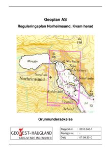 Kart over Norheimsund med topografiske linjer, vann og bygningsplasseringer