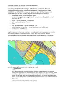 Dette bildet viser et utsnitt fra en gjeldende arealplan (reguleringsplan) for et område i Tolo. Det inneholder en karttegning med fargekodet arealbruk (f.eks. gult for bustadbygg, grønt for park) og tekstdokumentasjon om reguleringsfastegegnar og fyllekrav.