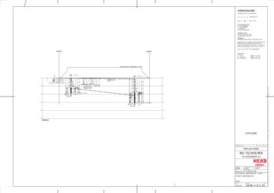 Snittegning (profil) som viser bygningens tverrsnitt, konstruksjon og høyder.