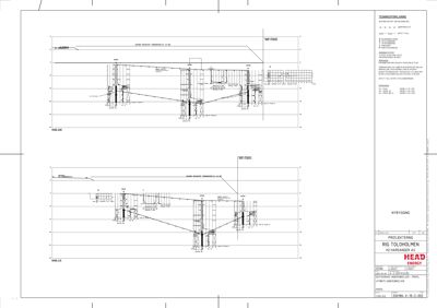 Snittegning (tverrsnitt) som viser bygningens konstruksjon, høyder og detaljer for etasjene.