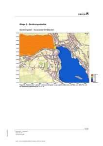 Kart som viser et vannområde med fargekodet vannnivå (m) og en nedstrøms vannnivå på +1,77 m. Kartet viser også topografi, vei og bebyggelse i området.