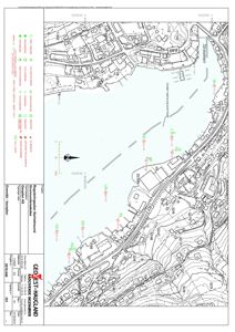 Situasjonsplan som viser tomtens beliggenhet i forhold til nabolag, veier (R49, R16), vann (Strømmen) og høydemålinger.