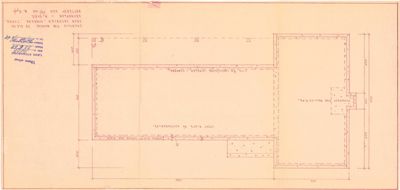 Etasjeplan (etasjeplan - 1. etg) som viser romfordeling, vegger og dimensjoner for en bygning.