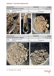 Feltlogg med fotografier av jordprøver fra to ulike prøvepunkter (J1.1 og J1.2).