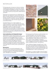 Bildet viser en side fra en rapport eller presentasjon med overskriften 'MATERIALER'. Under teksten om materialvalg (teglstein, tre, flerbukshall) er det to små tegninger som viser fasadeoppsettet for bygningene. Disse er merket 'Fasade mot øst' og 'Fasade mot vest'.