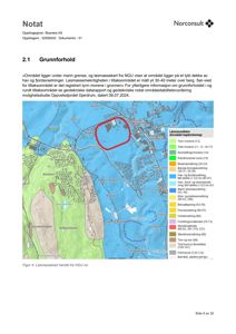 Kart over et område (Oppvekstjordet) som viser løsmasseforhold basert på data fra NGU.no. Kartet har en fargekoding for ulike løsmasseflater og en markert rød sirkel rundt et spesifikt område.