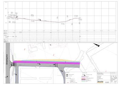 Situasjonsplan som viser tomtens plassering i forhold til Brådalsgata, med detaljer om grunnvann, grunnforhold og planlagt utforming.