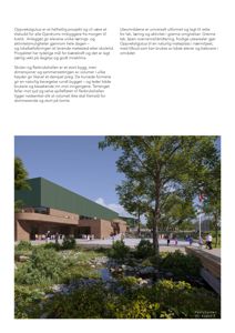 3D-visualisering av et skole- og flerbrukshallprosjekt med omgivelser, inkludert tekstbeskrivelse og sidefot.