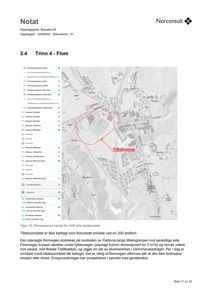 Et flomsonekart som viser et område med en markert 'Tiltaksareal' (rødt) og en planlagt flomvegen.