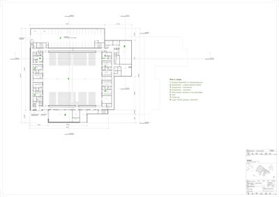 Etasjeplan (Plan II. etasje) som viser romfordeling, dører, vinduer og tekniske installasjoner for en bygning.