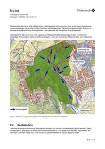 Et kart som viser et hydrologisk område med avrenningspiler, en tiltaksgrense og en eksisterende skolebygning.