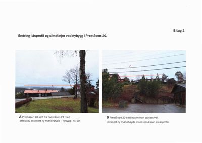 Fotografier som viser etasjens profil og siktelinjer for et nybygg i Preståsen 20.