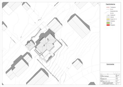Situasjonsplan som viser tomtens form, eksisterende og nye vegger, samt omgivelsene.