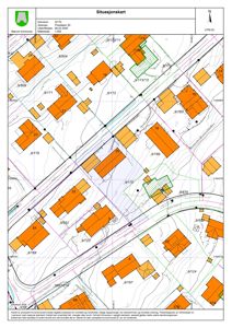 Situasjonskart som viser eiendomsnummer, bygninger, vegnett og topografi for eiendommen Preståsen 20 i Bærum kommune.