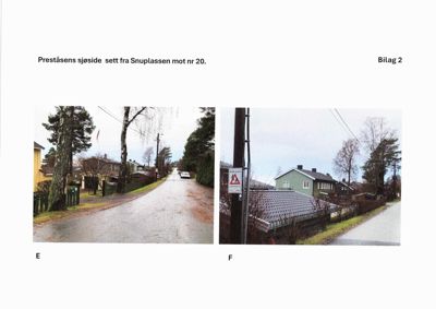 To fotonummeret E og F som viser Preståsens sjøsidesett fra Snuplassen mot nr 20.