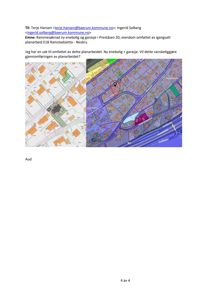 Et digitalt kart (GIS) som viser eiendomsgrunn, vegnett og infrastruktur i Nesbru-området. Bildet er inkludert i en e-post om planarbeid.