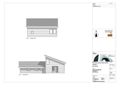 Fasadetegning som viser bygningens utsyn mot nord og vest.