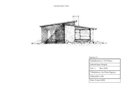 Fasadetegning av en bygning sett fra vest.