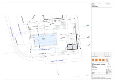 Etasjeplan (Plan 2. etasje) som viser romfordeling, mål og eksisterende mur.