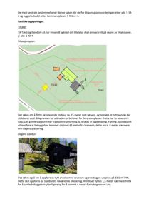 Situasjonsplan som viser eksisterende og planlagt bebyggelse på tomten, med angitte avstander og nabogrenser.