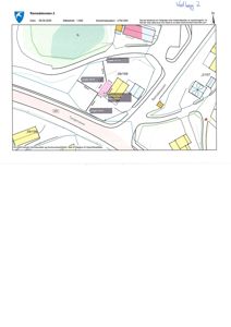 Situasjonsplan som viser tomtens grenser, nabotomter, veier (Ramdalsveien, Tangenveien) og bygningers plassering med arealopplysninger.