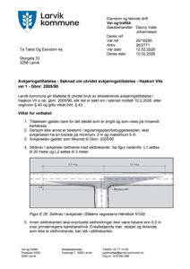 En teknisk tegning som viser et snitt av en vei med avkjørsel, inkludert dimensjoner for sikttrekanten (L1, L2) og øyepunkt.