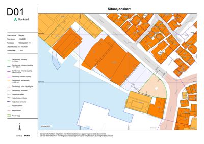 Situasjonskart som viser eiendomsgrenser, naboeiendommer, veier og bygninger i området.