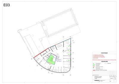 Etasjeplan (2. etasje) med romfordeling, trapperom og forutsatt brannsikring.