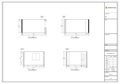 Fasadetegning (opprikk) som viser fronten på en bygning med dører og vinduer.