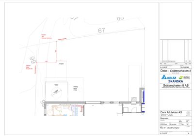 Etasjeplan (Utsnitt Tankjøler) som viser romfordeling, vegger og teknisk utstyr.