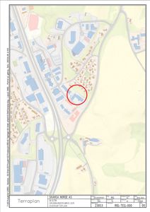 Situasjonsplan eller oversiktsplan som viser bygningenes plassering i forhold til veier og terreng.