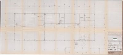 Etasjeplan (PLAN 1) som viser romfordeling, veggposisjon og dimensjoner for bygningen 'ELTEK II'.