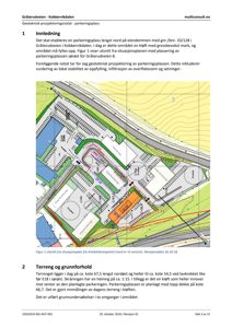 Situasjonsplan som viser parkeringsplass, terrengforhold og topografi.