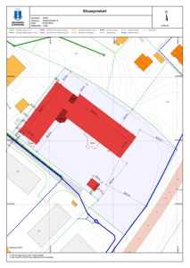Situasjonskart som viser eiendomsinndeling, grenser og naboeiendommer.