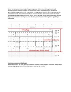 Snittegning som viser bygningens høyde, etasjer og gesimshøyder.