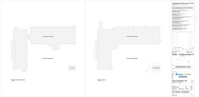 Etasjeplan som viser romfordeling, parkeringsplasser og en garasje.
