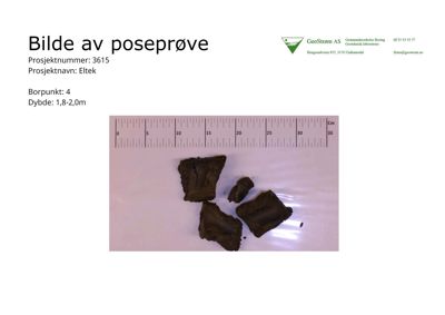 Fotografi av en poseprøve (jordprøve) med målestokk.