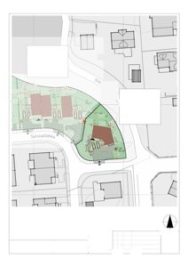 Situasjonsplan som viser tomtens beliggenhet, grenser, nabotomter, veier og arealoppdeling.