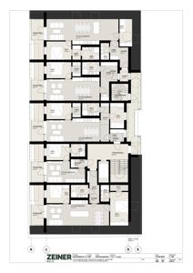 Etasjeplan som viser romfordeling, arealer og funksjoner for et leilighetsbygg.