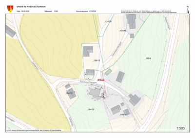 Situasjonsplan som viser tomtedeling, bygningers plassering og vegnett i området Flauseterhaugen.