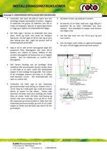 En teknisk detaljtegning som viser et tverrsnitt av en underjordisk tankinstallasjon med grunnvann, inkludert dimensjoner og materialer.