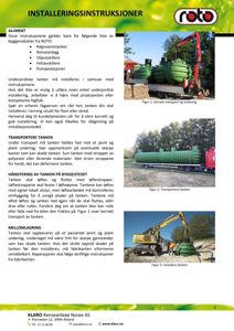 En instruksjonshefte med tekster og tre fotografier som viser transport og installasjon av en tank.