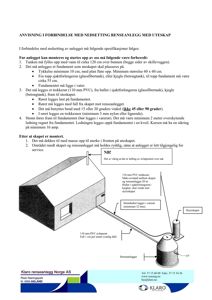 En illustrasjon som viser hvordan et renseanlegg med uteskap skal monteres, inkludert rørforbindelser, fundament og plassering.