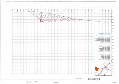 Lengdeprofil (snitt) som viser terrengprofilen langs linjen A-A med høydemål og konstruksjonsdetaljer.